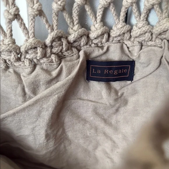 La Regale Tan Macrame Shoulder Bag with Fringe Detail - Picture 6 of 12